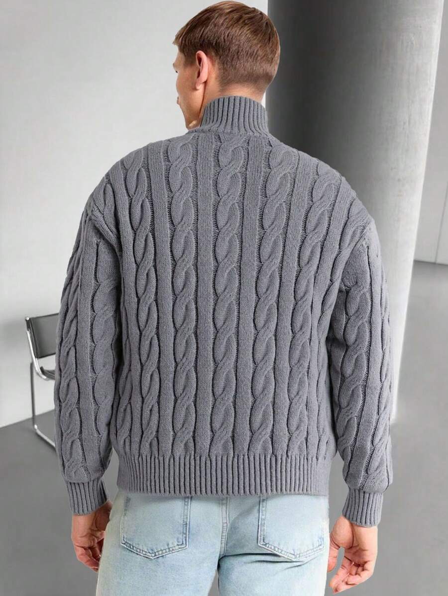 Men's Half Zip Cable Knit Sweater Long Sleeve - Gray - photo 2
