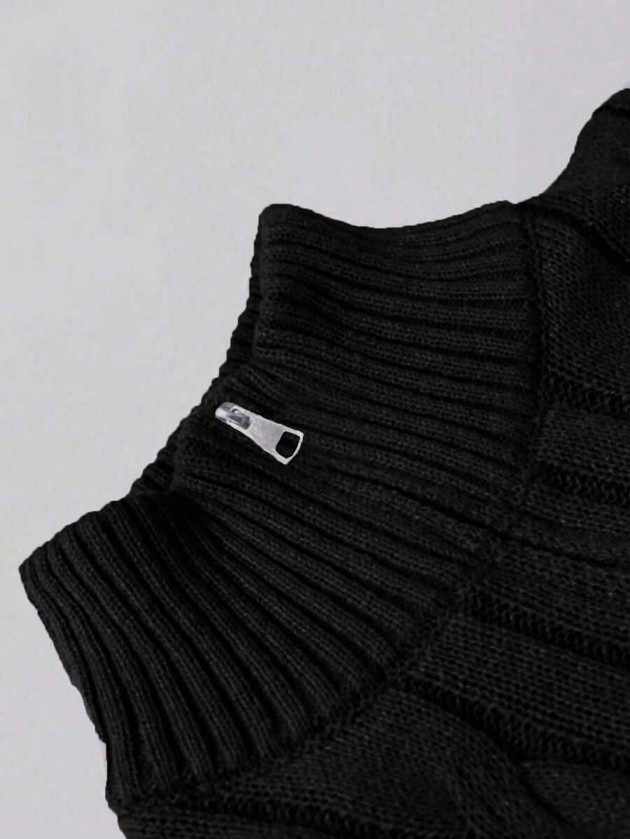 Men's Half Zip Cable Knit Sweater Long Sleeve - Black - photo 4