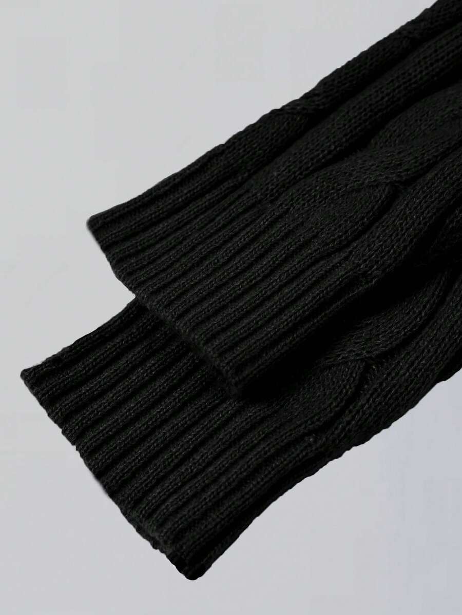 Men's Half Zip Cable Knit Sweater Long Sleeve - Black - photo 3