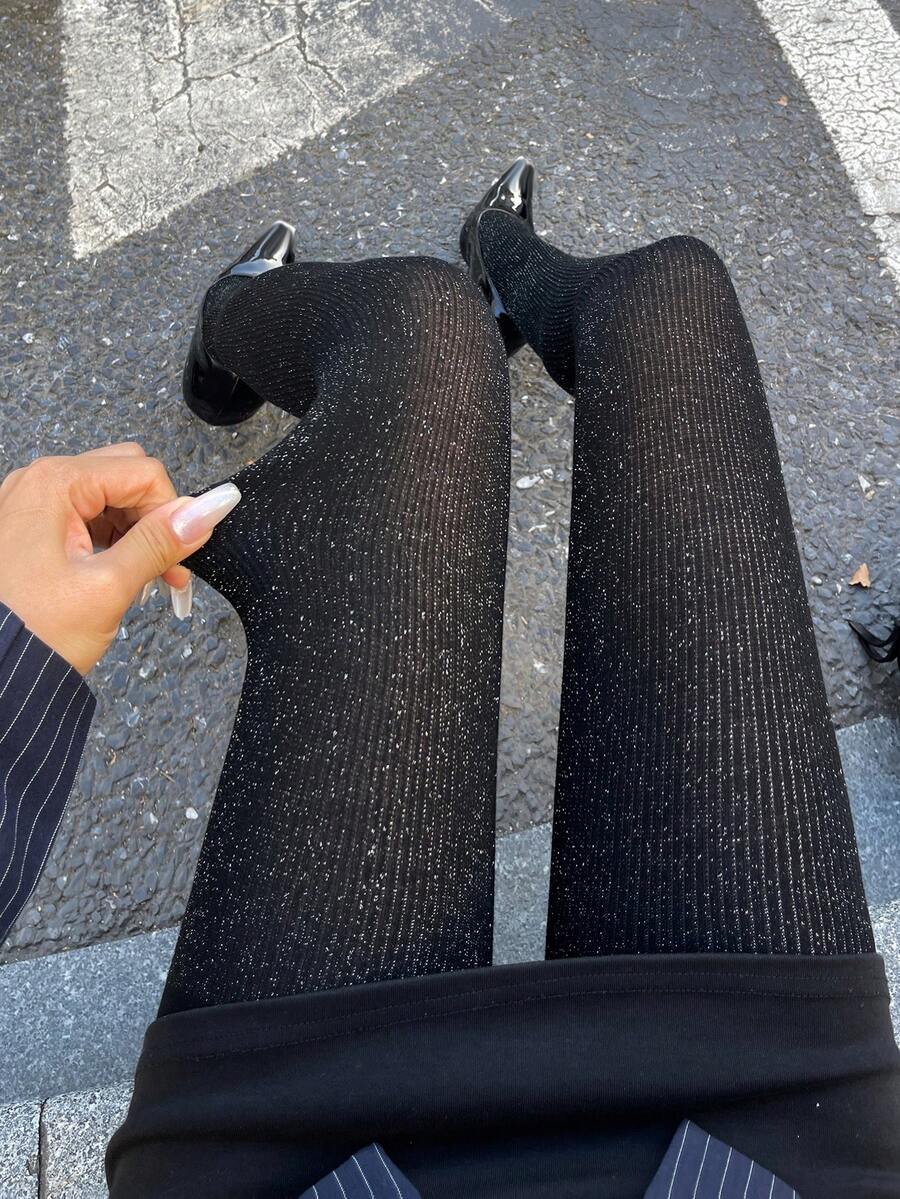 Women's Fleece Lined Tights - Black and Silver