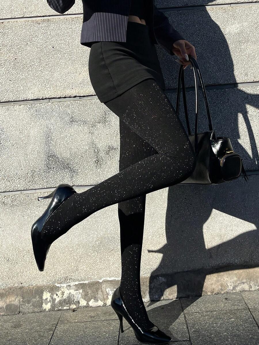 Women's Fleece Lined Tights - Black and Silver - photo 7