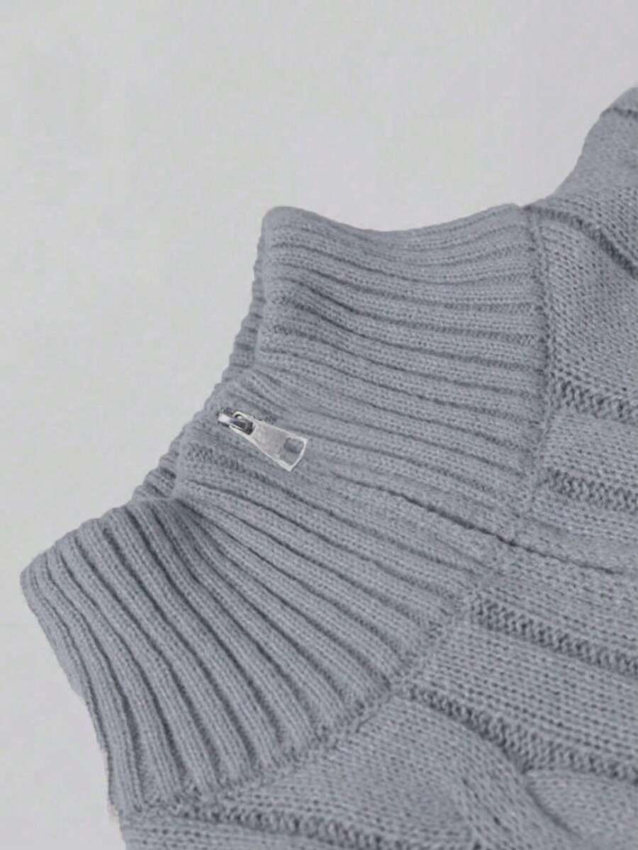 Men's Half Zip Cable Knit Sweater Long Sleeve - Gray - photo 5