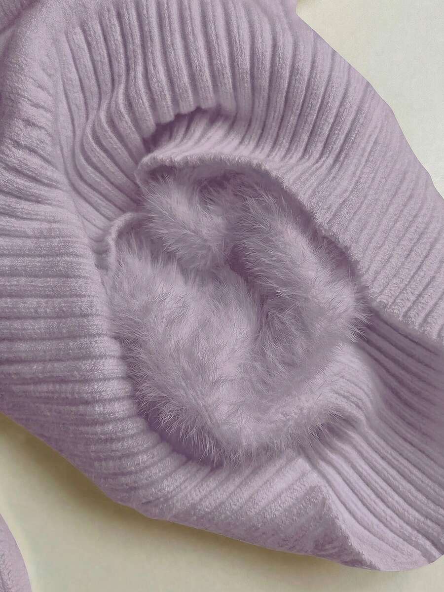 Rib Knit Turtleneck Sweater Long Sleeve Slim Fit - Lavender - photo 5