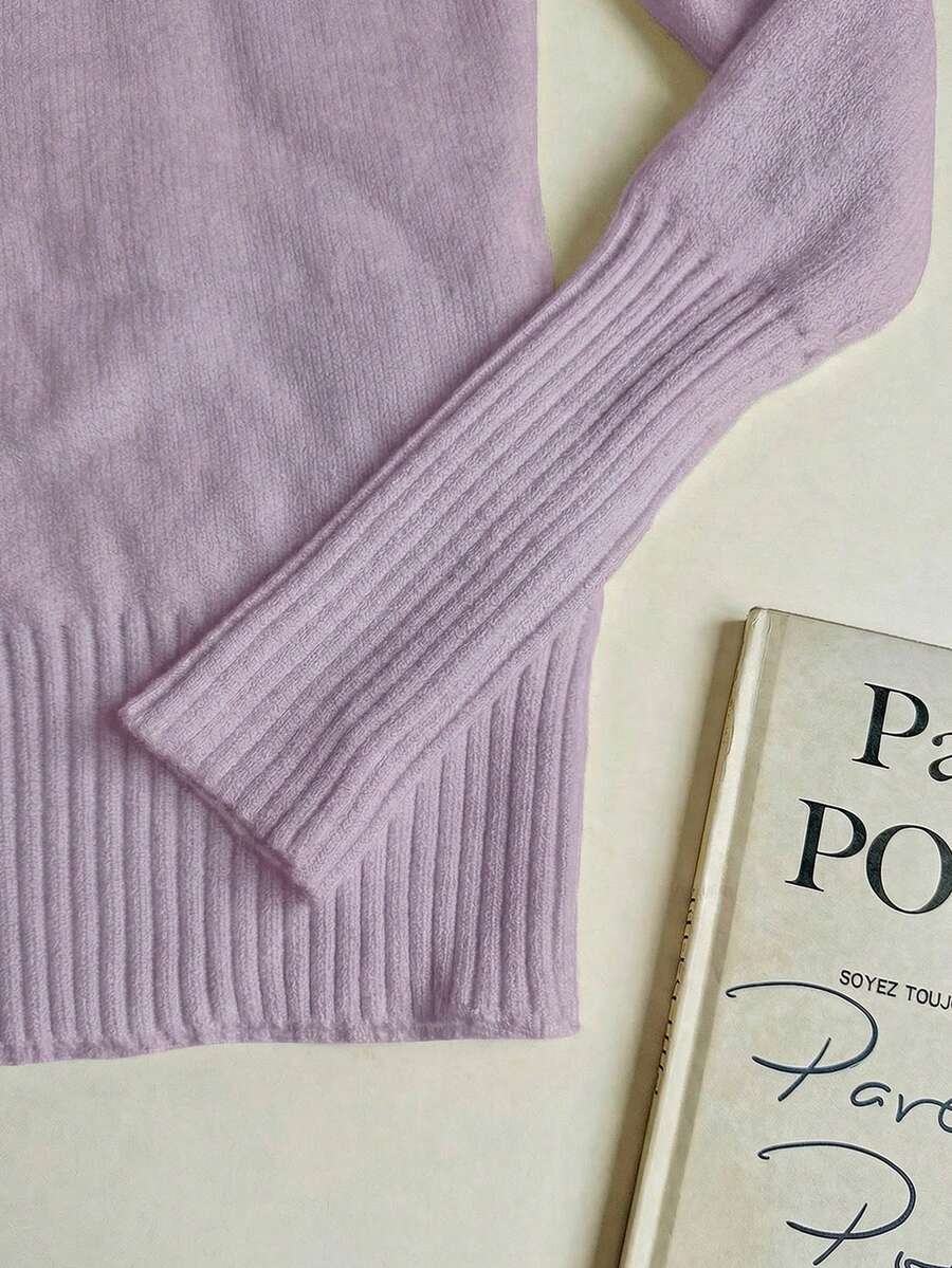 Rib Knit Turtleneck Sweater Long Sleeve Slim Fit - Lavender - photo 4