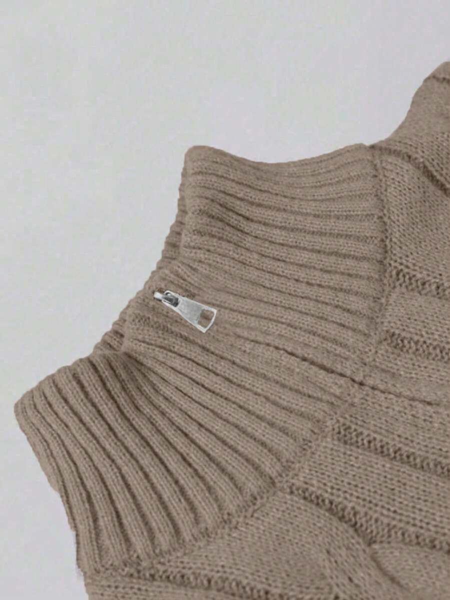 Men's Half Zip Cable Knit Sweater Long Sleeve - Khaki - photo 3