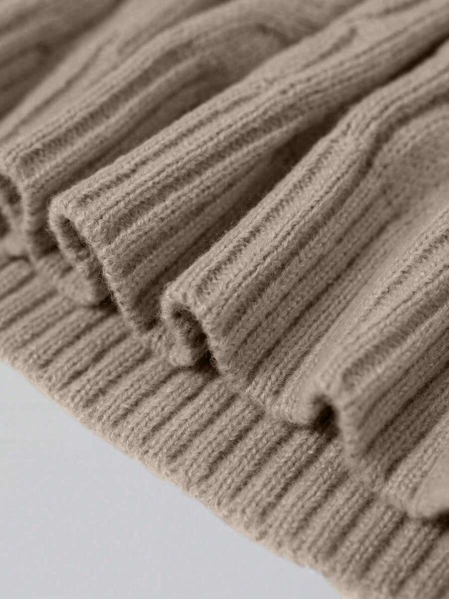 Men's Half Zip Cable Knit Sweater Long Sleeve - Khaki - photo 5