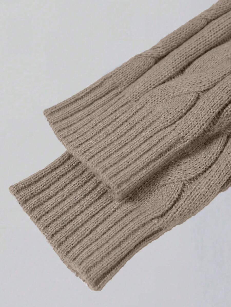 Men's Half Zip Cable Knit Sweater Long Sleeve - Khaki - photo 4