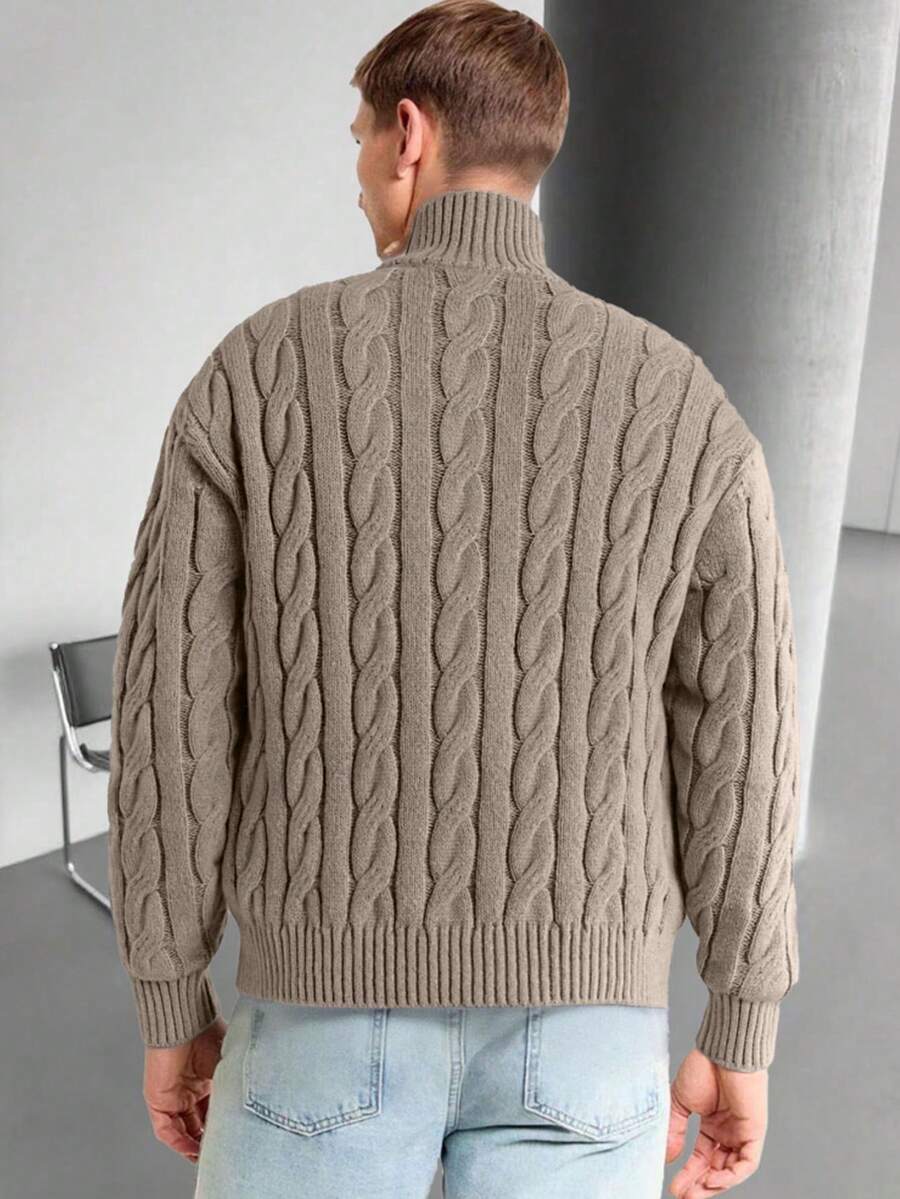 Men's Half Zip Cable Knit Sweater Long Sleeve - Khaki - photo 2