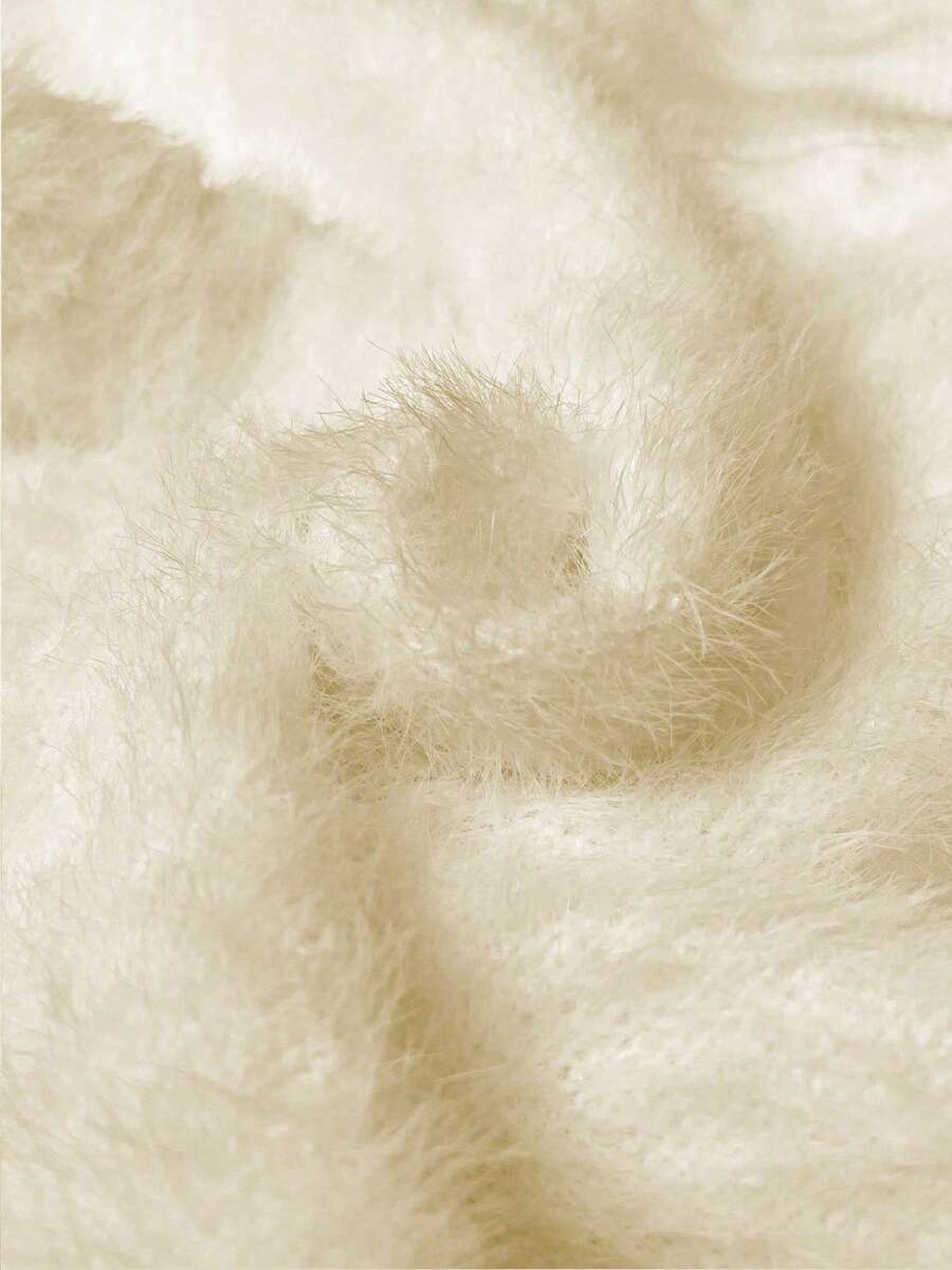 Fleece Lined Turtleneck Sweater Rib Knit Long Sleeve - Ivory - photo 6