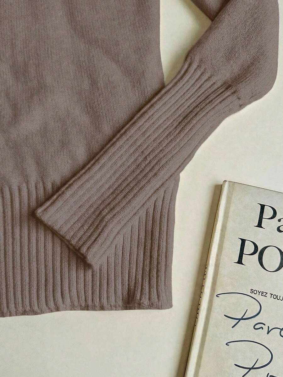 Fleece Lined Turtleneck Sweater Rib Knit Long Sleeve - Dusty Pink - photo 4