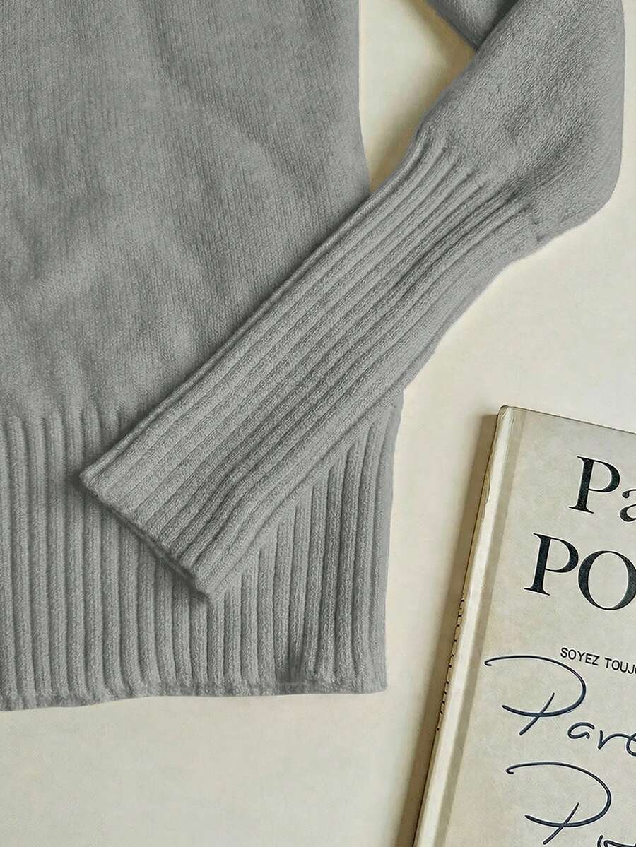 Women's Turtleneck Sweater Long Sleeve Rib Knit Slim Fit - Gray - photo 3