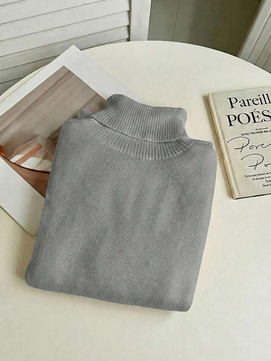 Women's Turtleneck Sweater Long Sleeve Rib Knit Slim Fit - Gray - photo 4