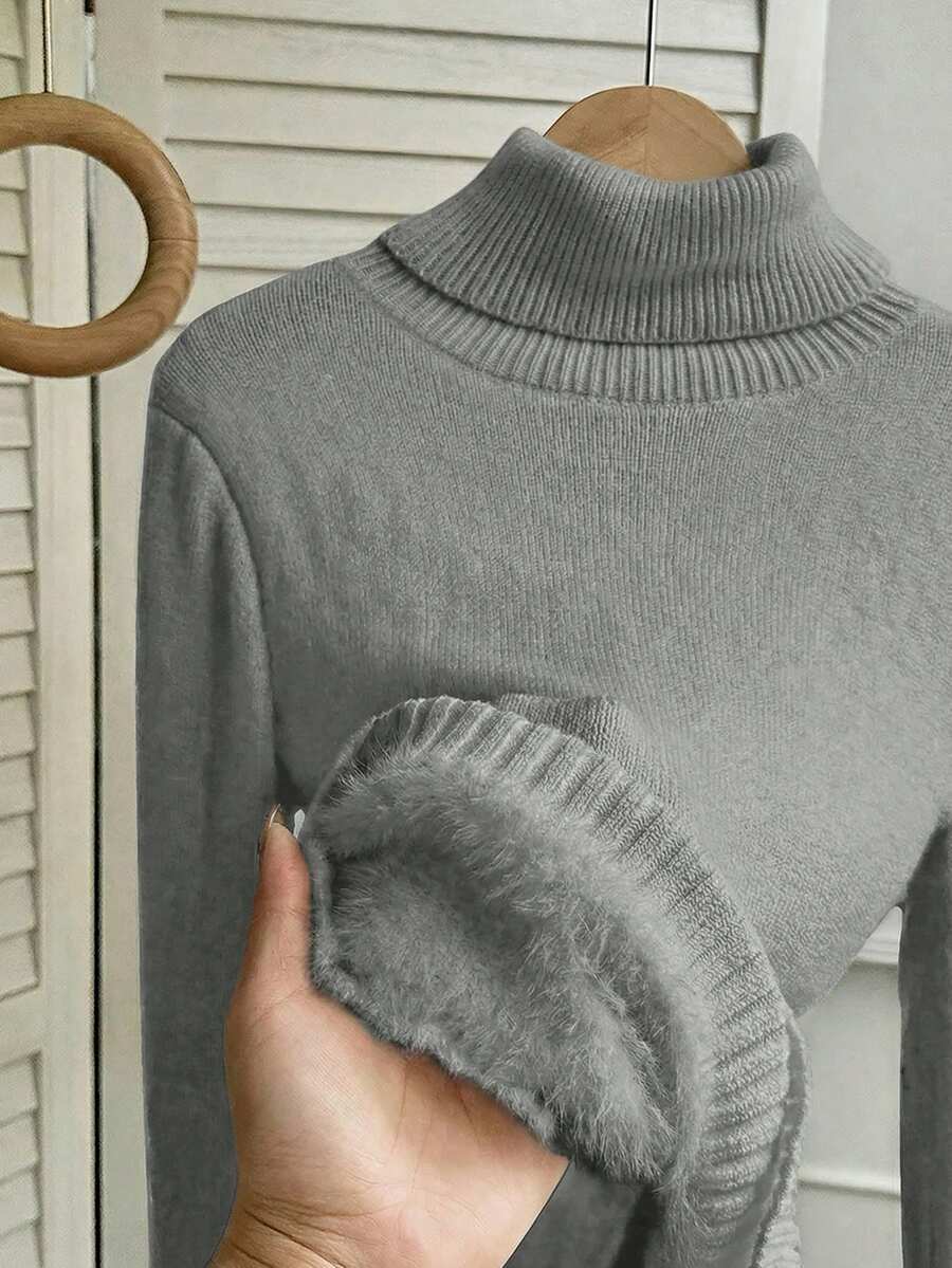 Women's Turtleneck Sweater Long Sleeve Rib Knit Slim Fit - Gray - photo 8