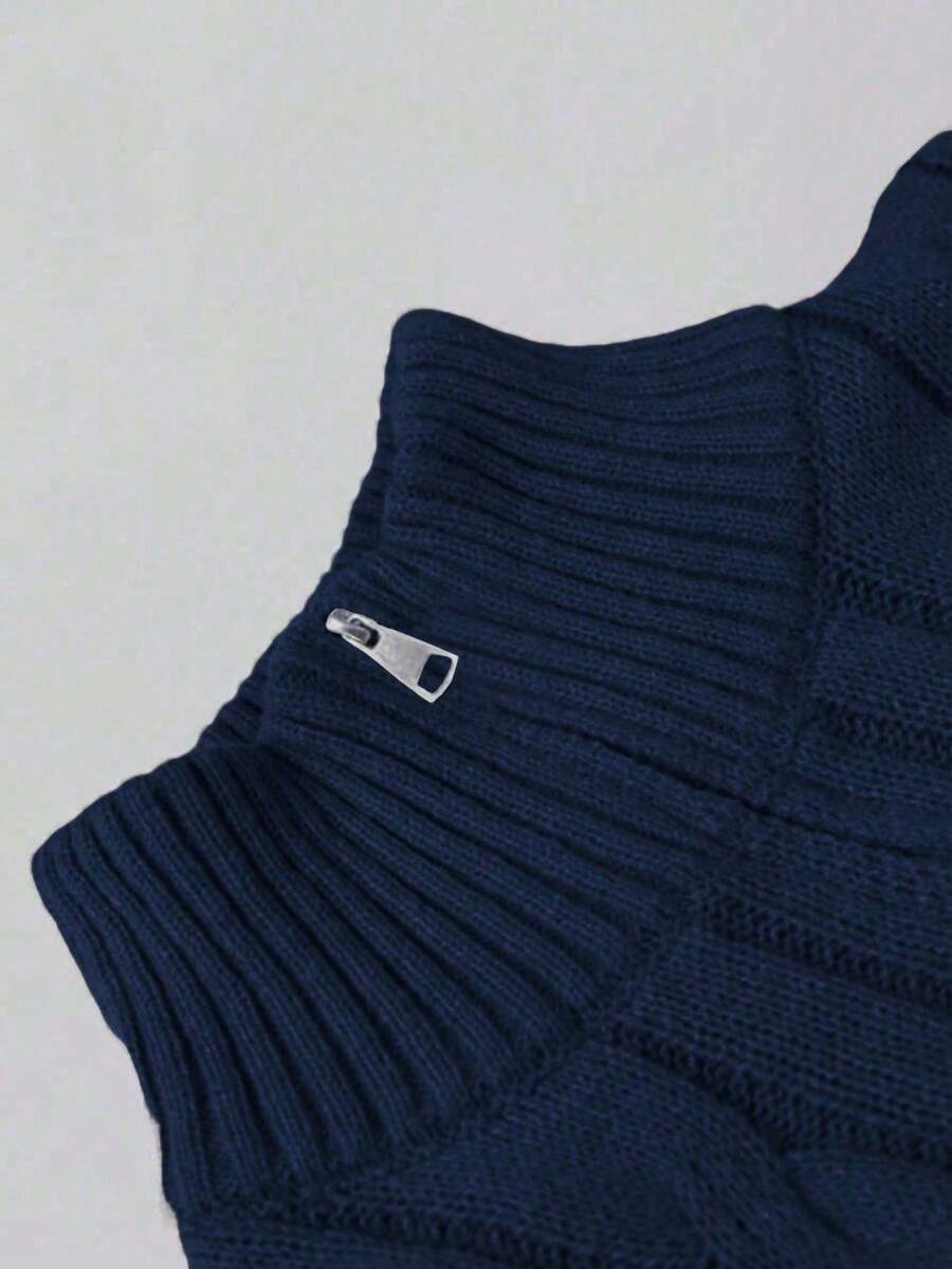 Men's Half Zip Cable Knit Sweater Long Sleeve - Navy - photo 3