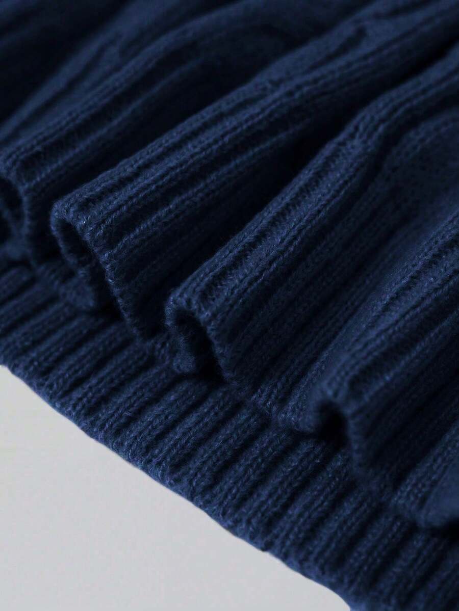 Men's Half Zip Cable Knit Sweater Long Sleeve - Navy - photo 5