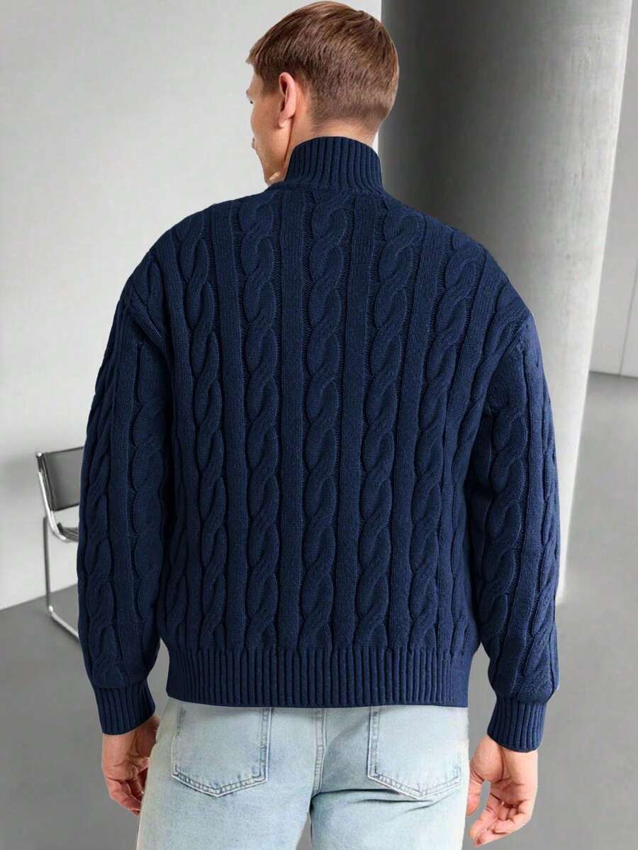 Men's Half Zip Cable Knit Sweater Long Sleeve - Navy - photo 2