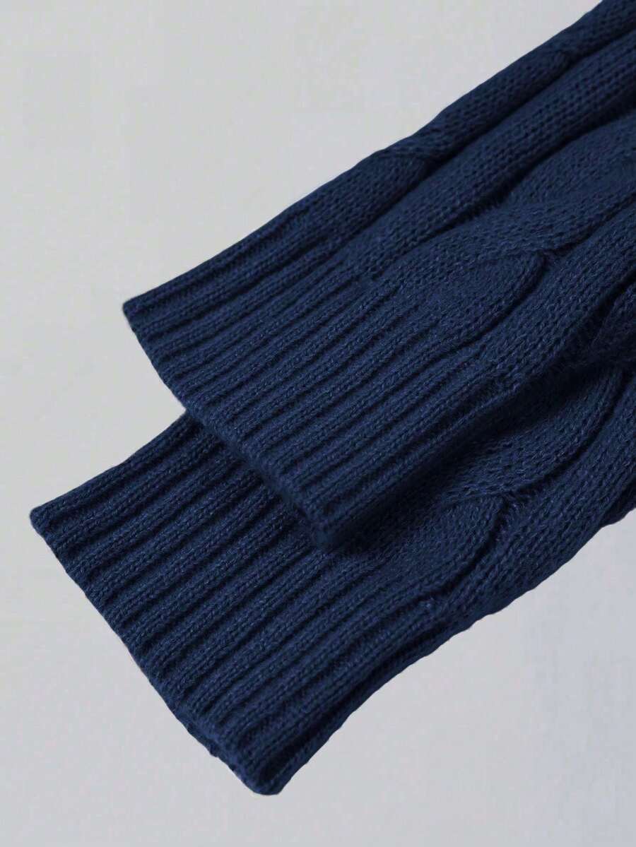 Men's Half Zip Cable Knit Sweater Long Sleeve - Navy - photo 4
