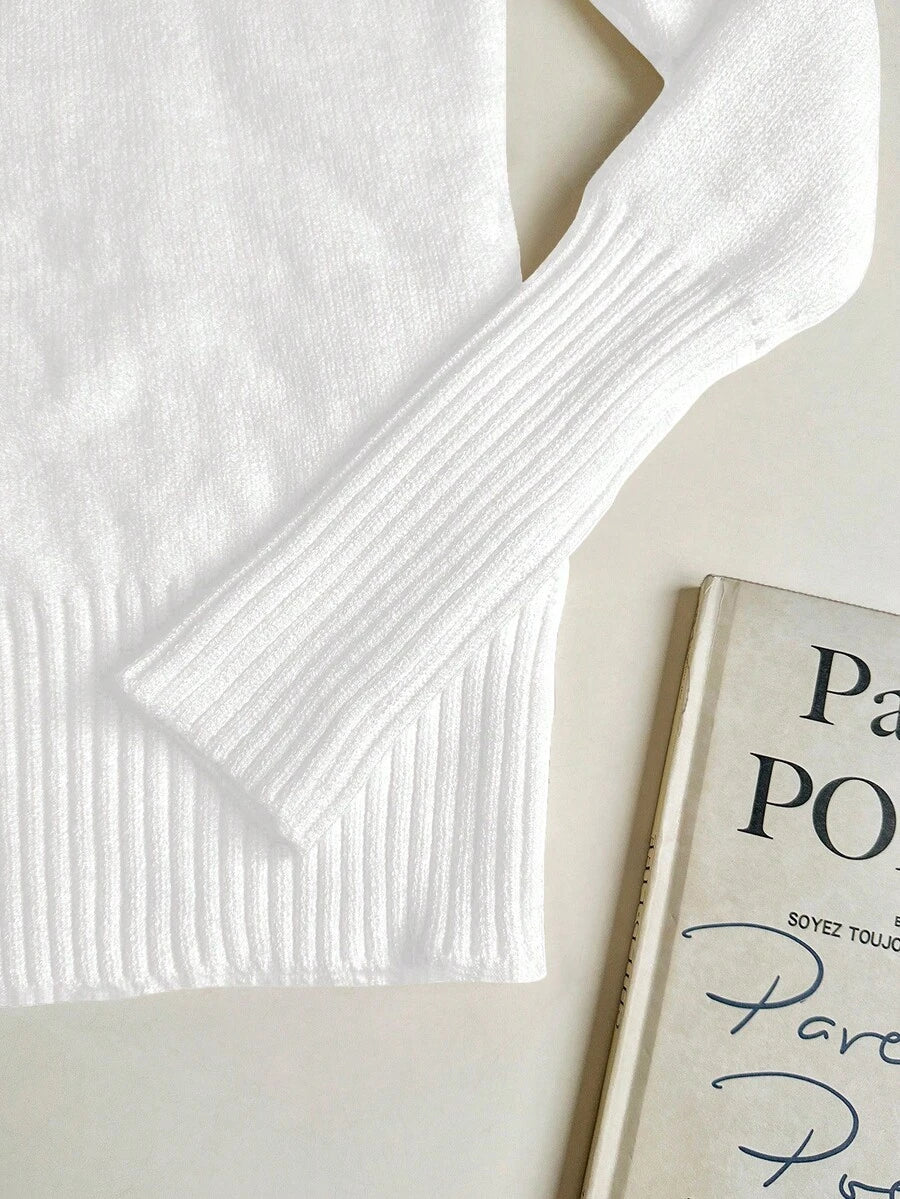 Women's Turtleneck Sweater Long Sleeve Rib Knit Slim Fit - White - photo 3