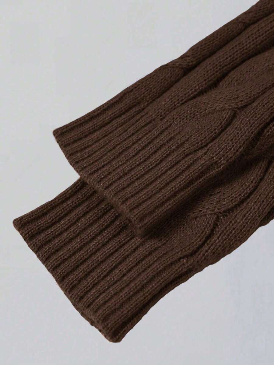 Men's Half Zip Cable Knit Sweater Long Sleeve - Brown - photo 3