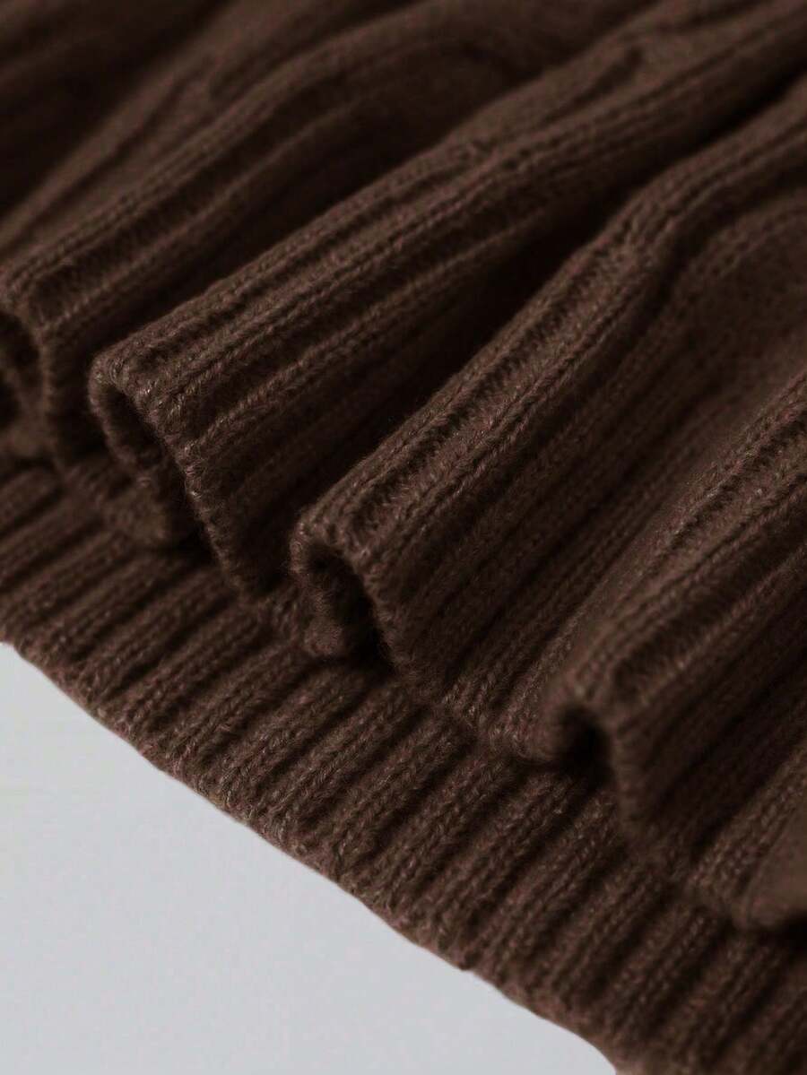 Men's Half Zip Cable Knit Sweater Long Sleeve - Brown - photo 5