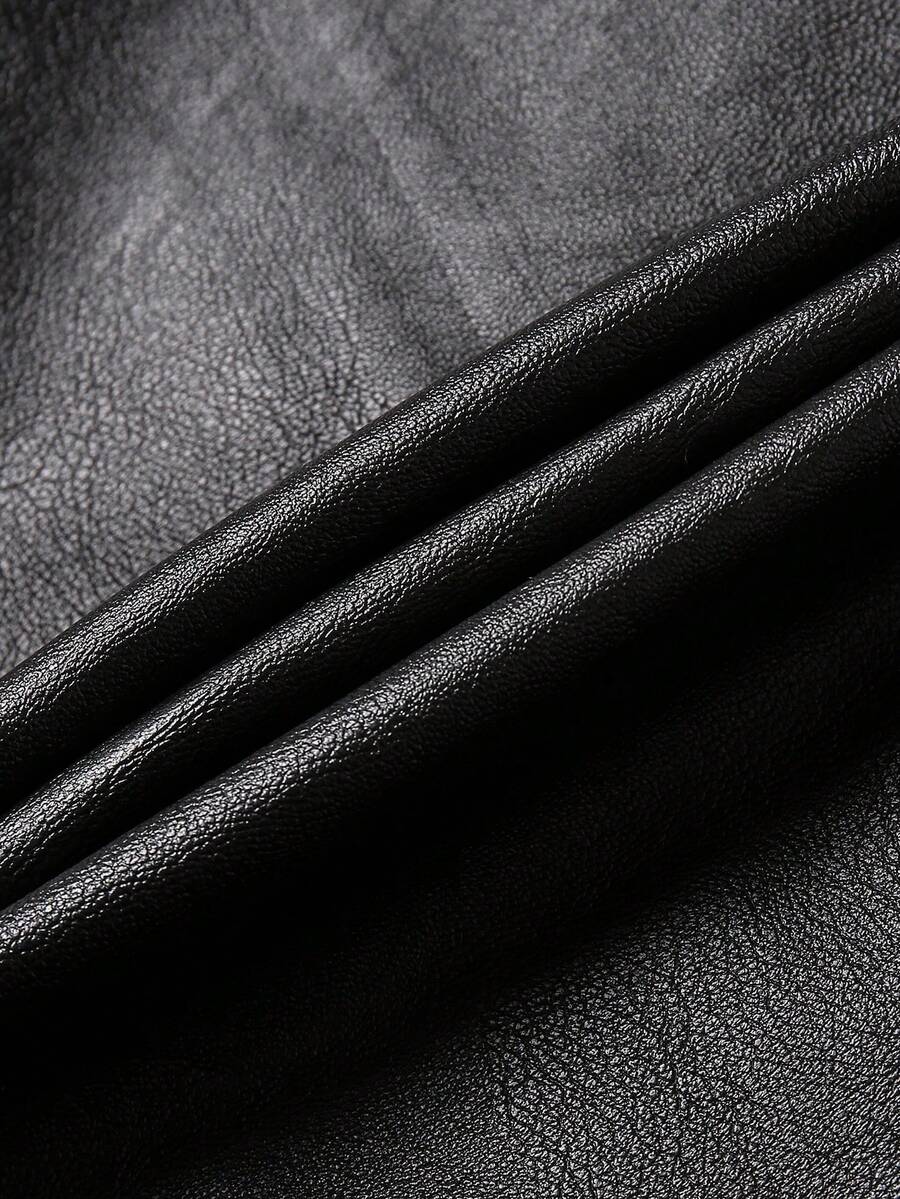 Men's Black Faux Leather Jacket - Black - photo 7