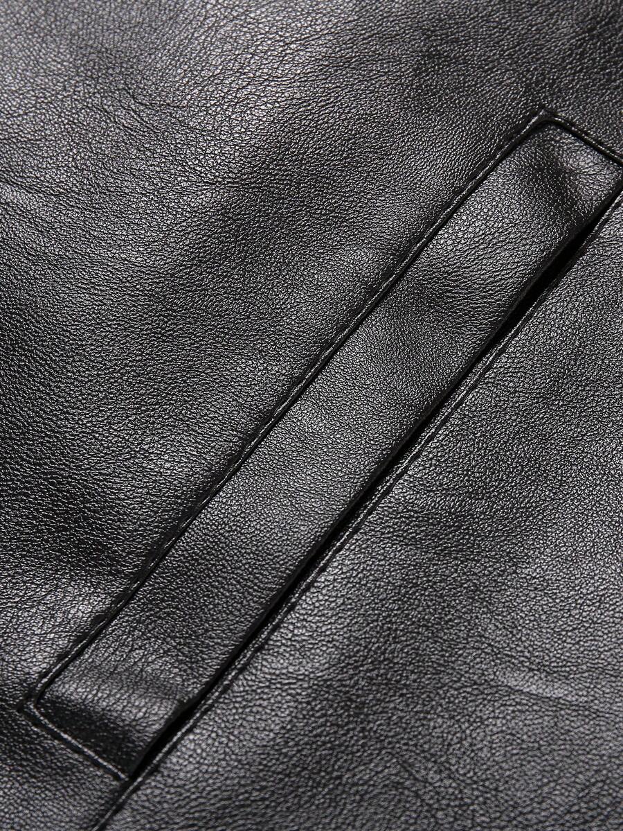 Men's Black Faux Leather Jacket - Black - photo 5