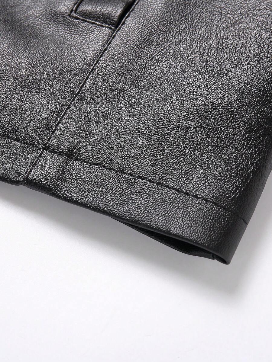 Men's Black Faux Leather Jacket - Black - photo 6