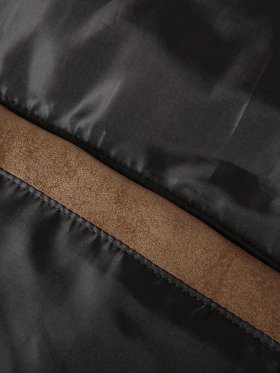 Men's Faux Leather Biker Jacket with Knit Sleeves - Camel - photo 10