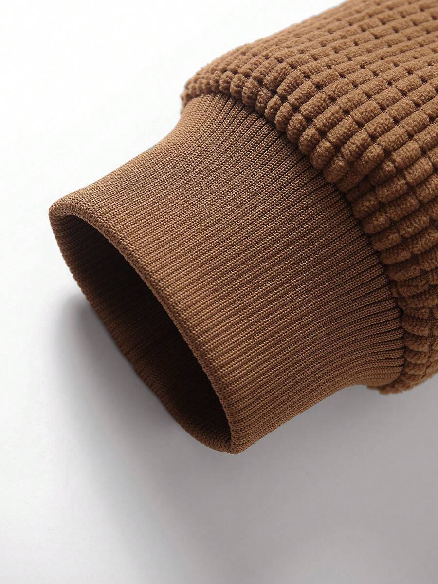 Men's Faux Leather Biker Jacket with Knit Sleeves - Camel - photo 8