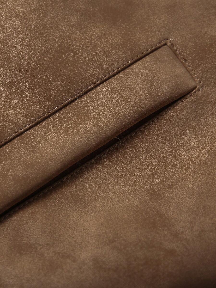 Men's Faux Leather Biker Jacket with Knit Sleeves - Camel - photo 7