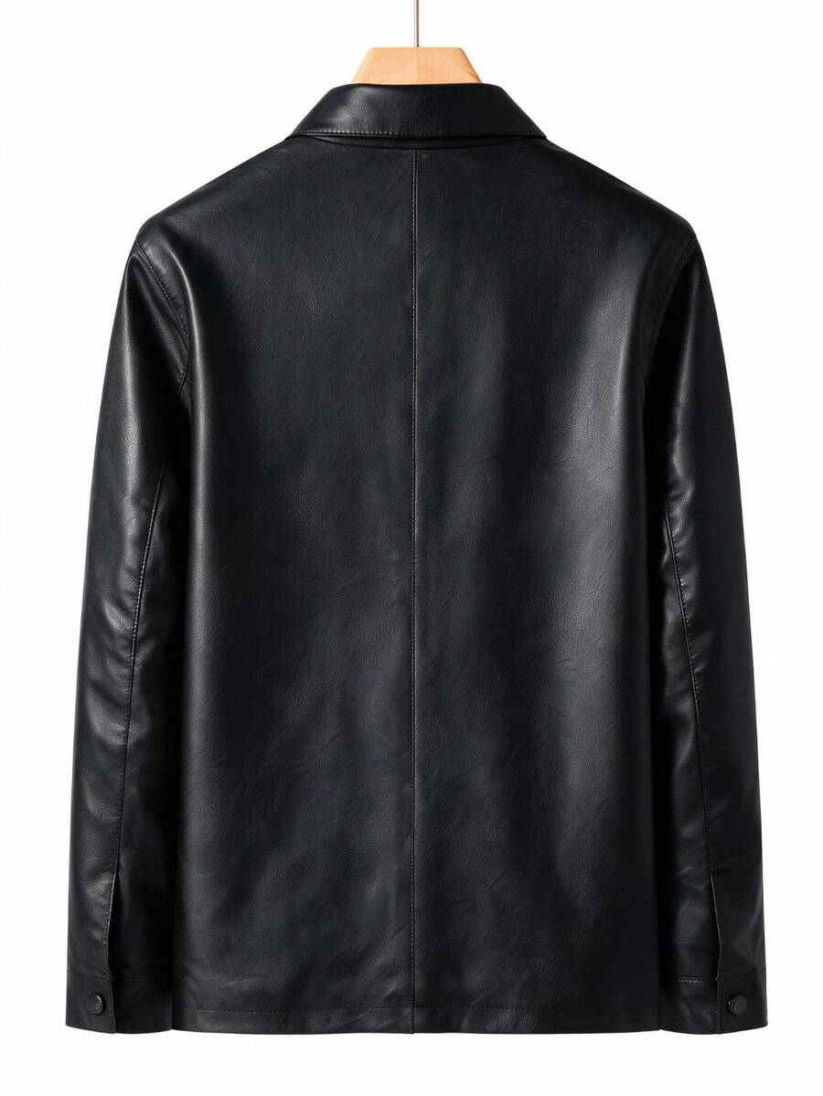 Men's Black Faux Leather Jacket - Black - photo 4