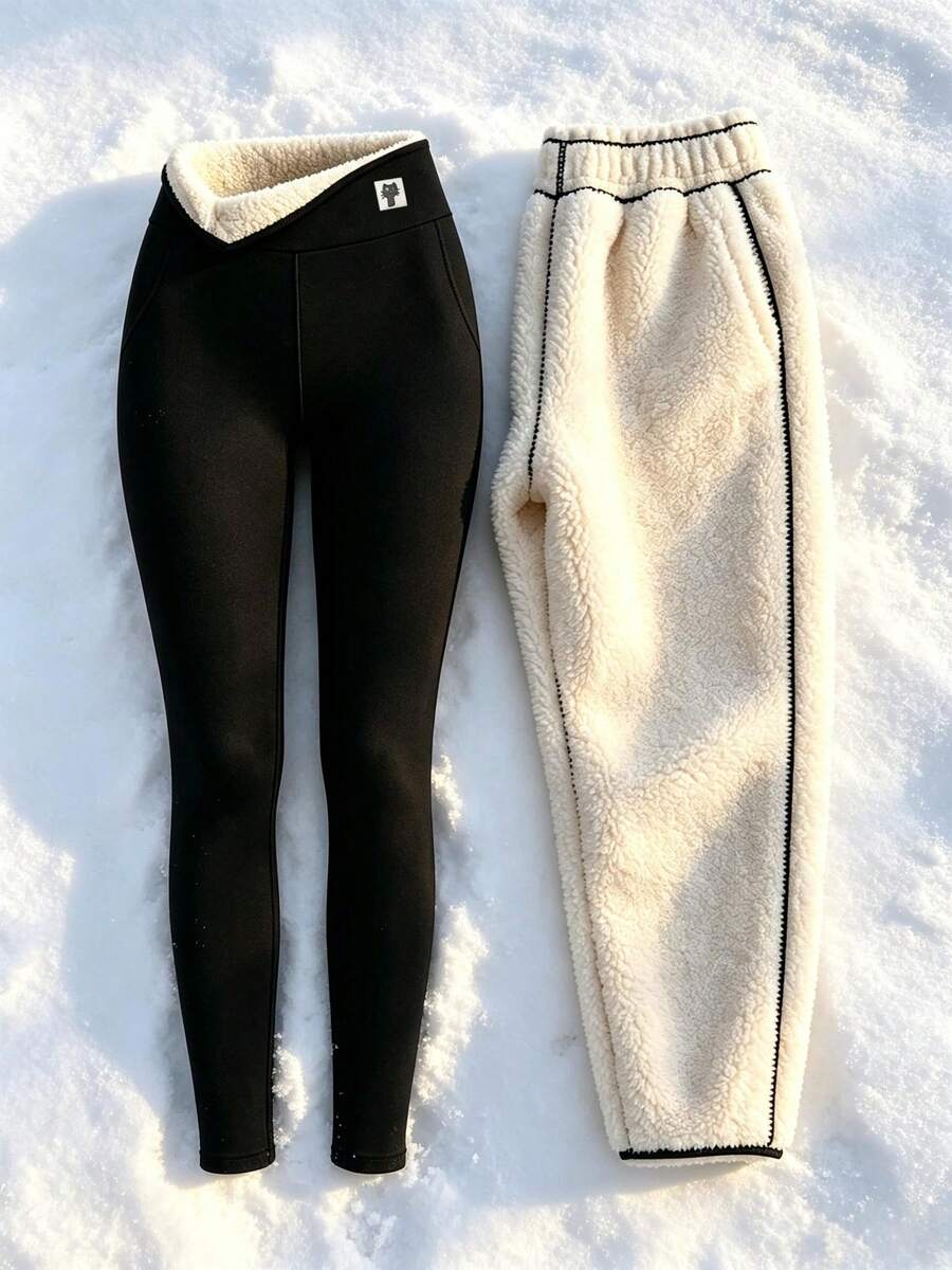 Fleece Lined Leggings for Women - Black