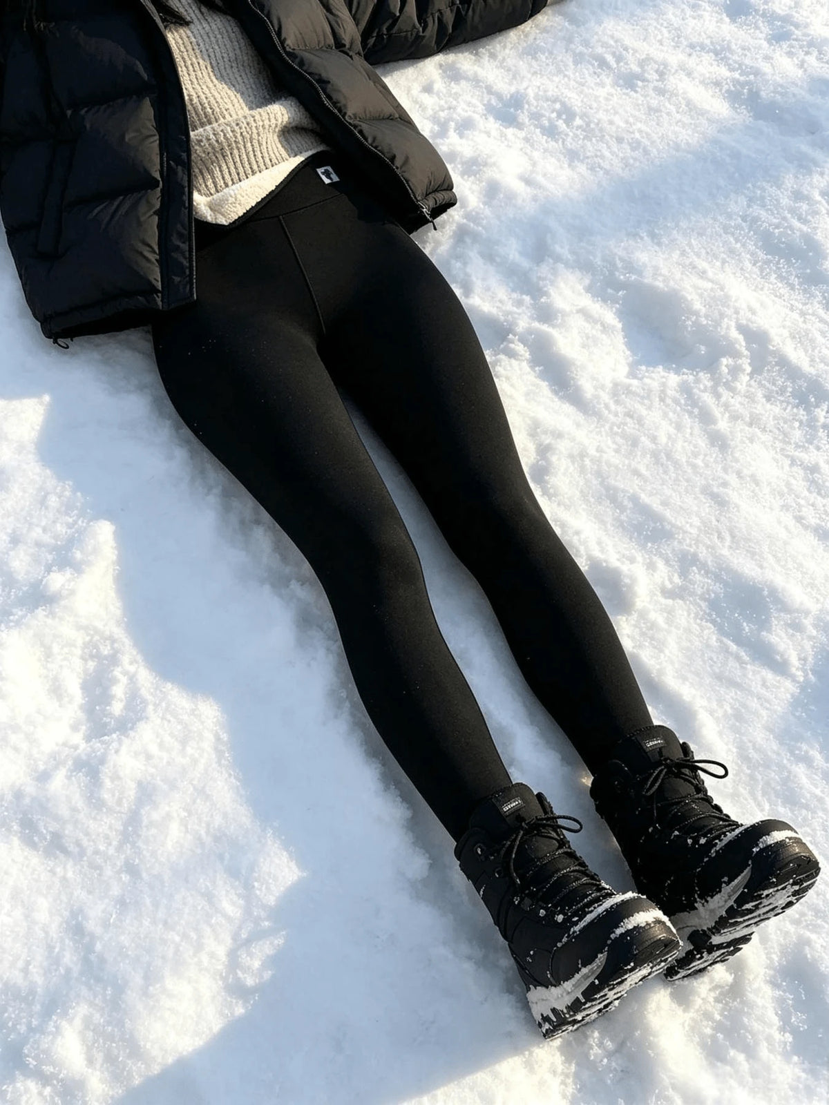 Fleece Lined Leggings for Women - Black - photo 2