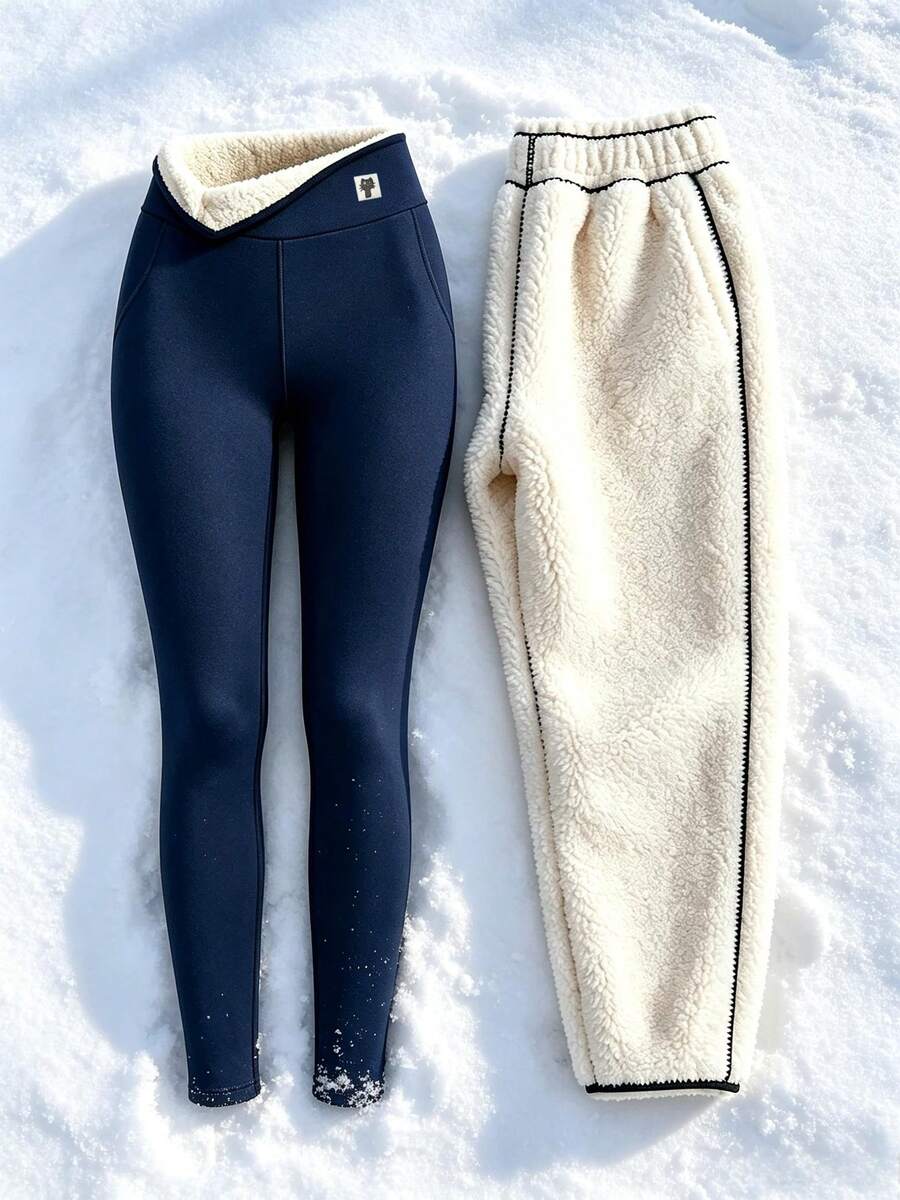 Fleece Lined Leggings for Women - Navy