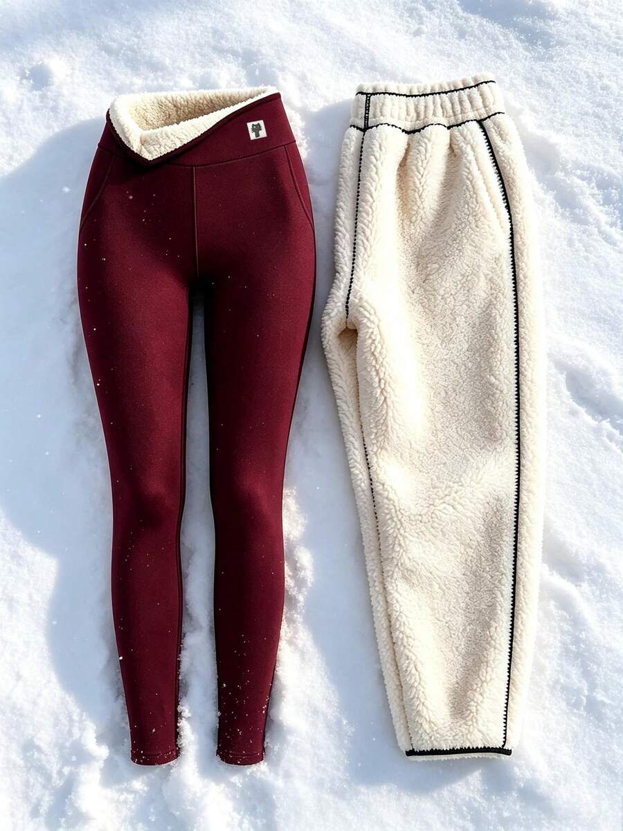 Fleece Lined Leggings for Women - Burgundy