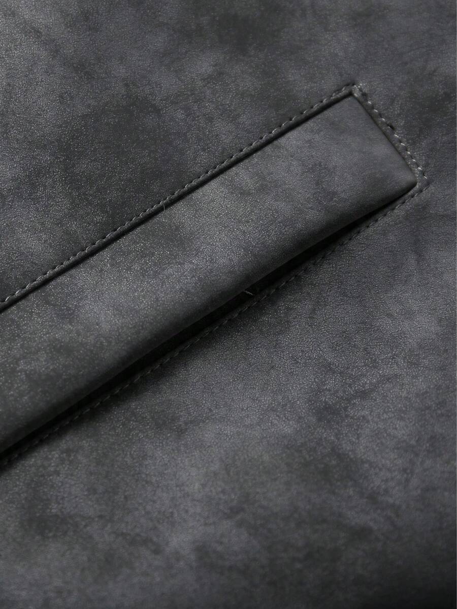 Men's Faux Leather Biker Jacket with Knit Sleeves - Gray - photo 6