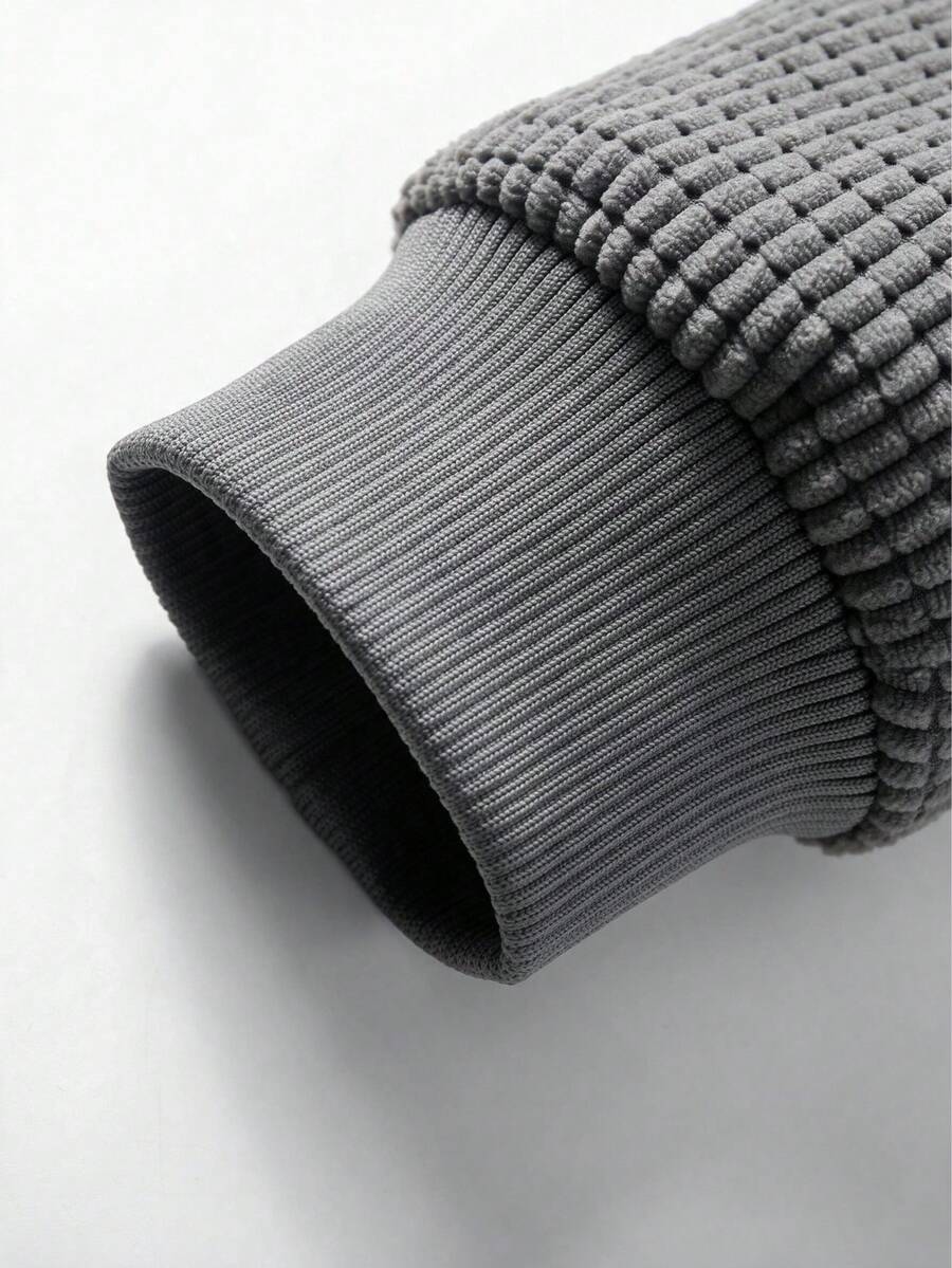 Men's Faux Leather Biker Jacket with Knit Sleeves - Gray - photo 7