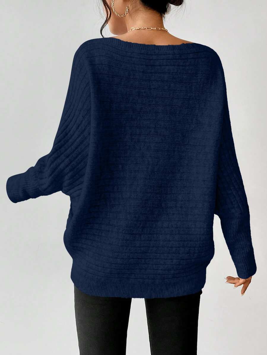 Boat Neck Batwing Sleeve Sweater - Navy - photo 2