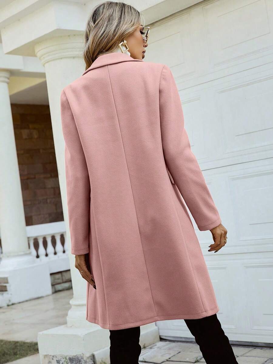 Women's Double Breasted Lapel Coat Thigh Length Long Sleeve - Pink - photo 2