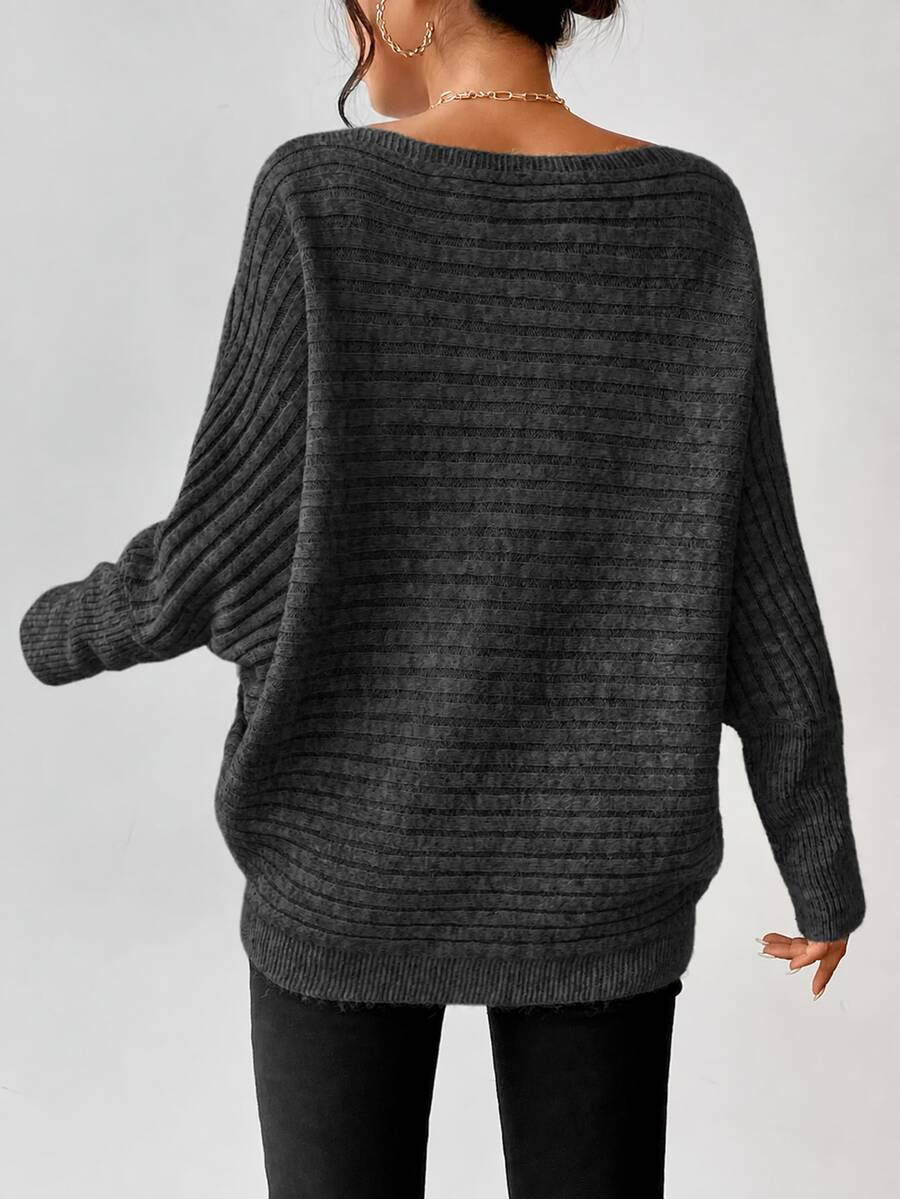 Boat Neck Batwing Sleeve Sweater - Charcoal - photo 2