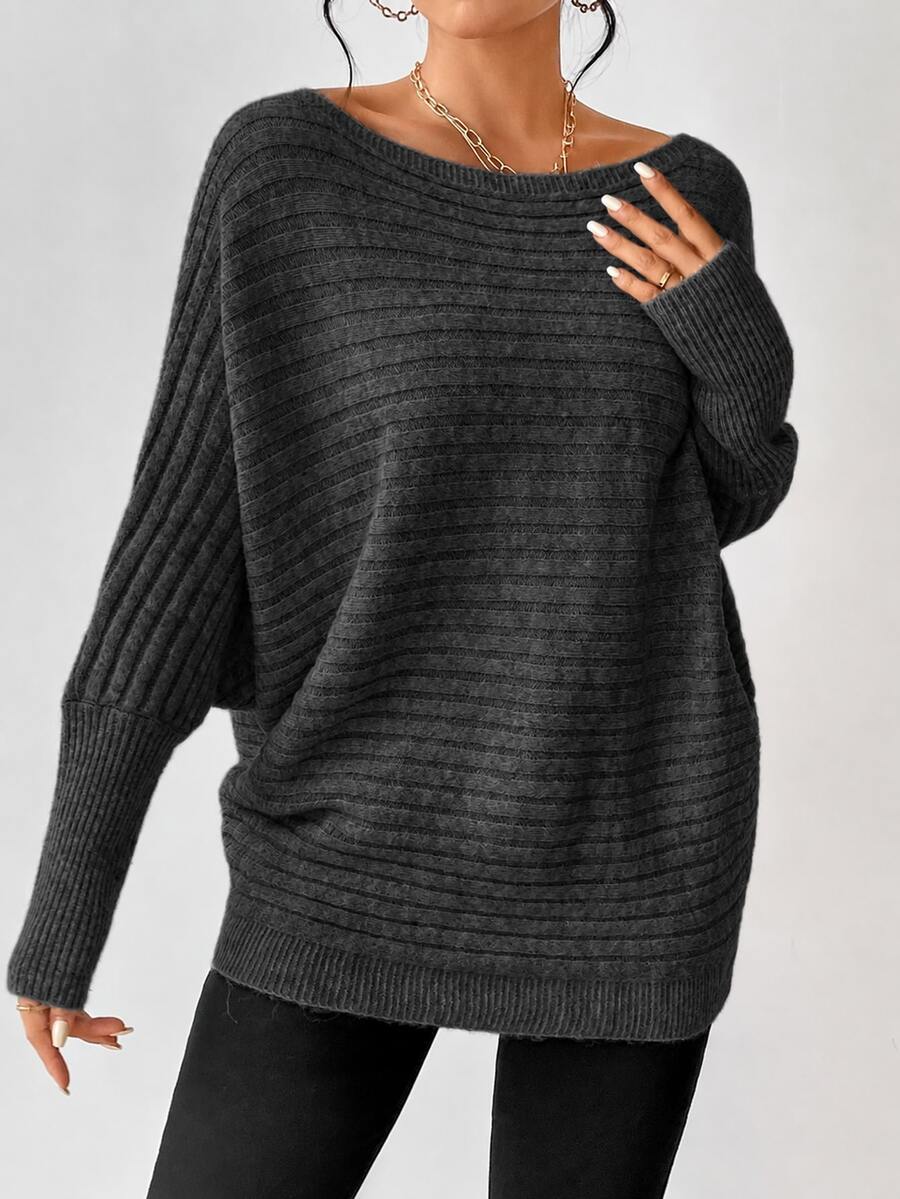 Boat Neck Batwing Sleeve Sweater - Charcoal - photo 8