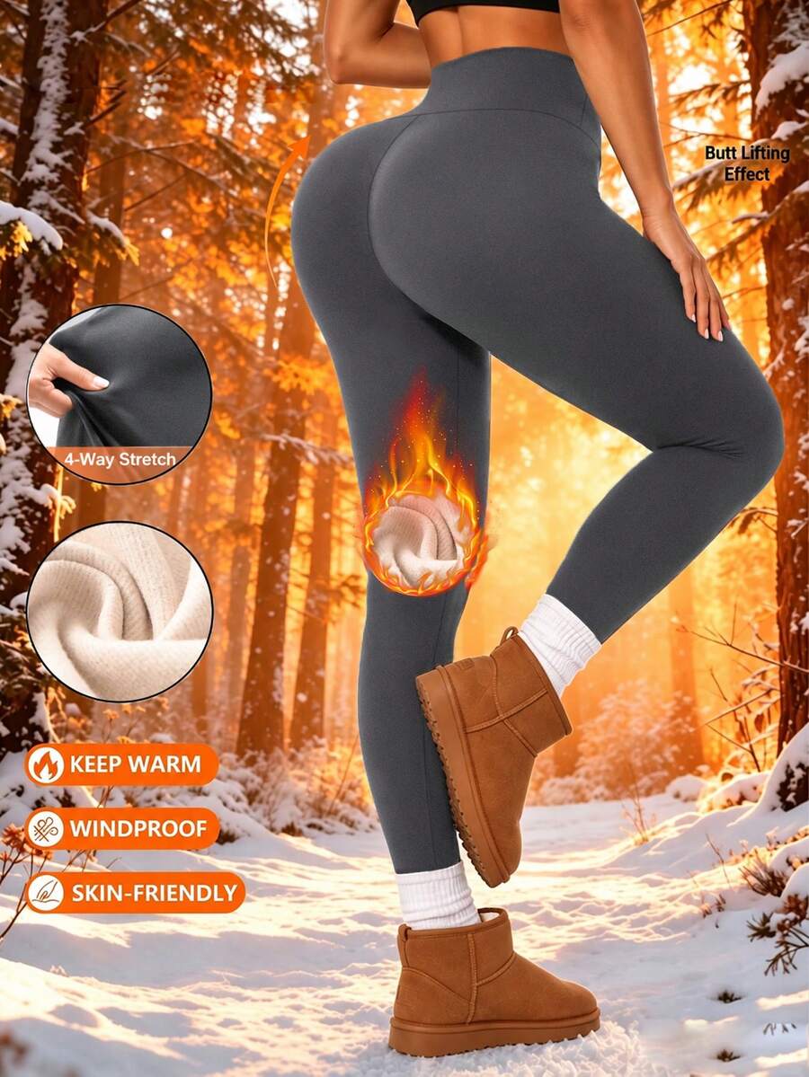 High Waist Fleece Lined Leggings for Women - Gray - photo 4