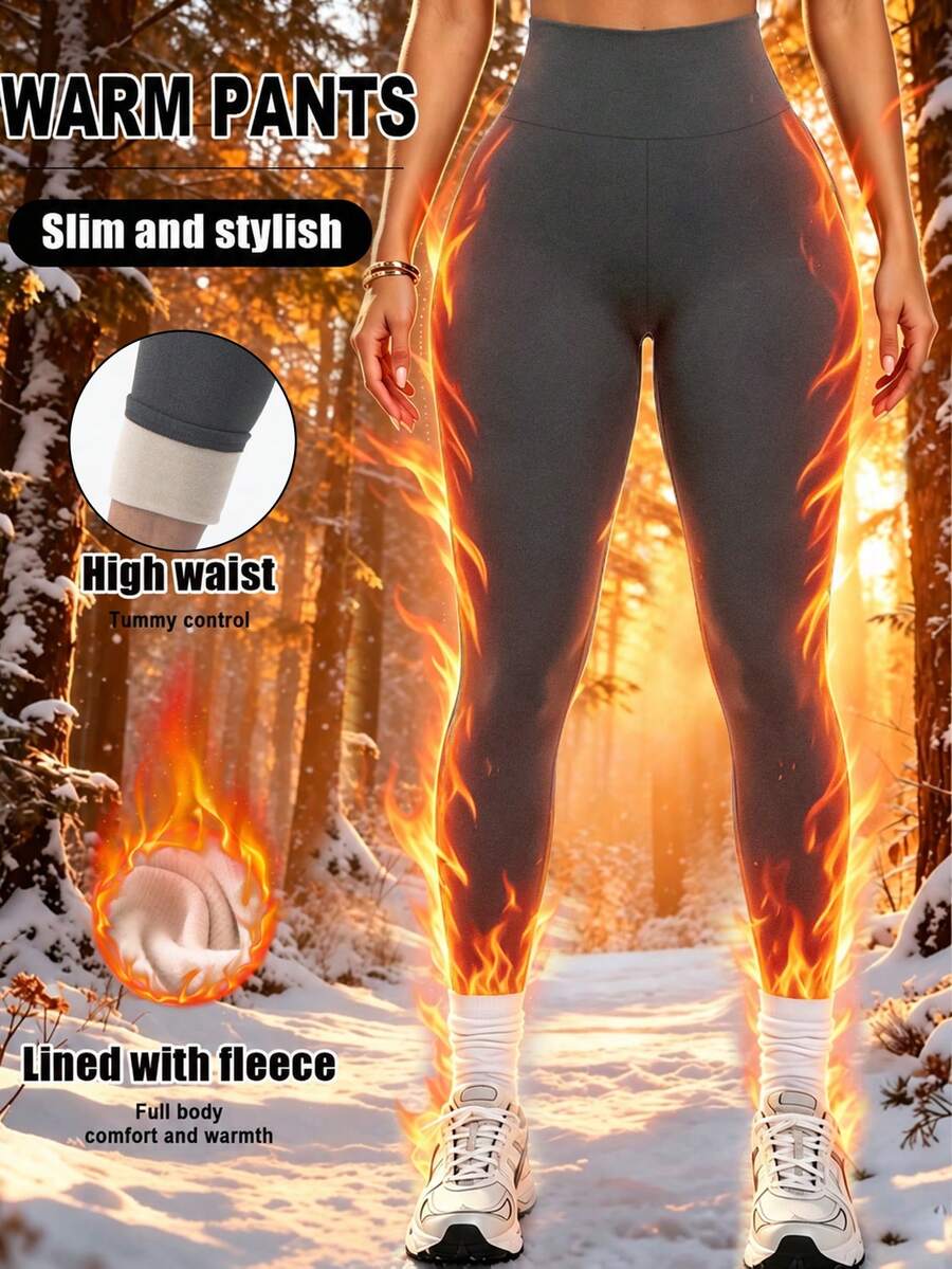 High Waist Fleece Lined Leggings for Women - Gray
