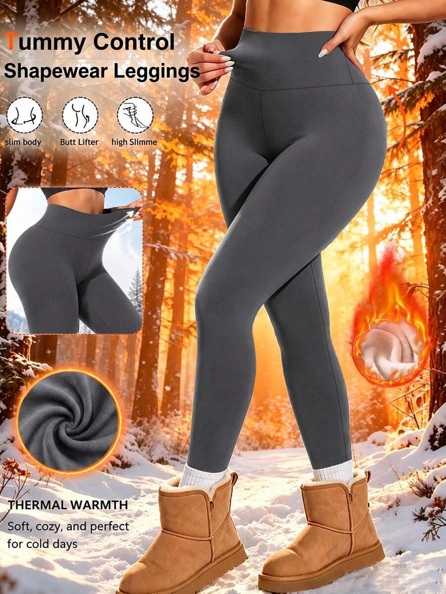 High Waist Fleece Lined Leggings for Women - Gray - photo 3