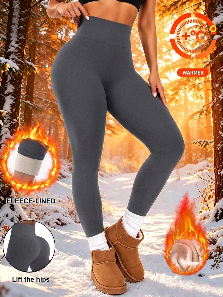High Waist Fleece Lined Leggings for Women - Gray - photo 2