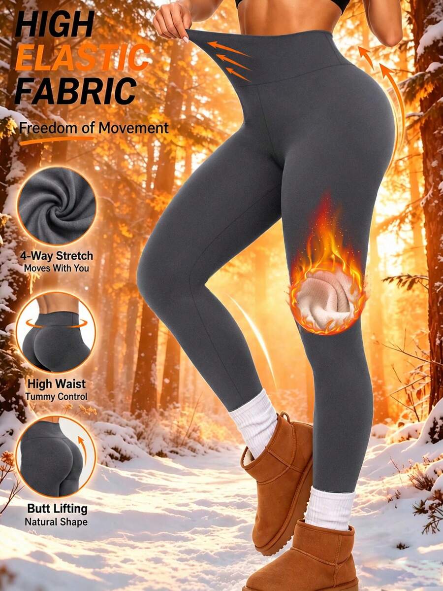 High Waist Fleece Lined Leggings for Women - Gray - photo 5