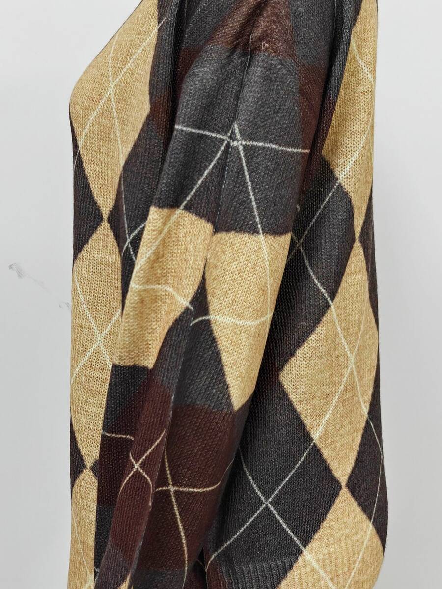 Off Shoulder Sweater Long Sleeve Pullover - Brown and Yellow - photo 4