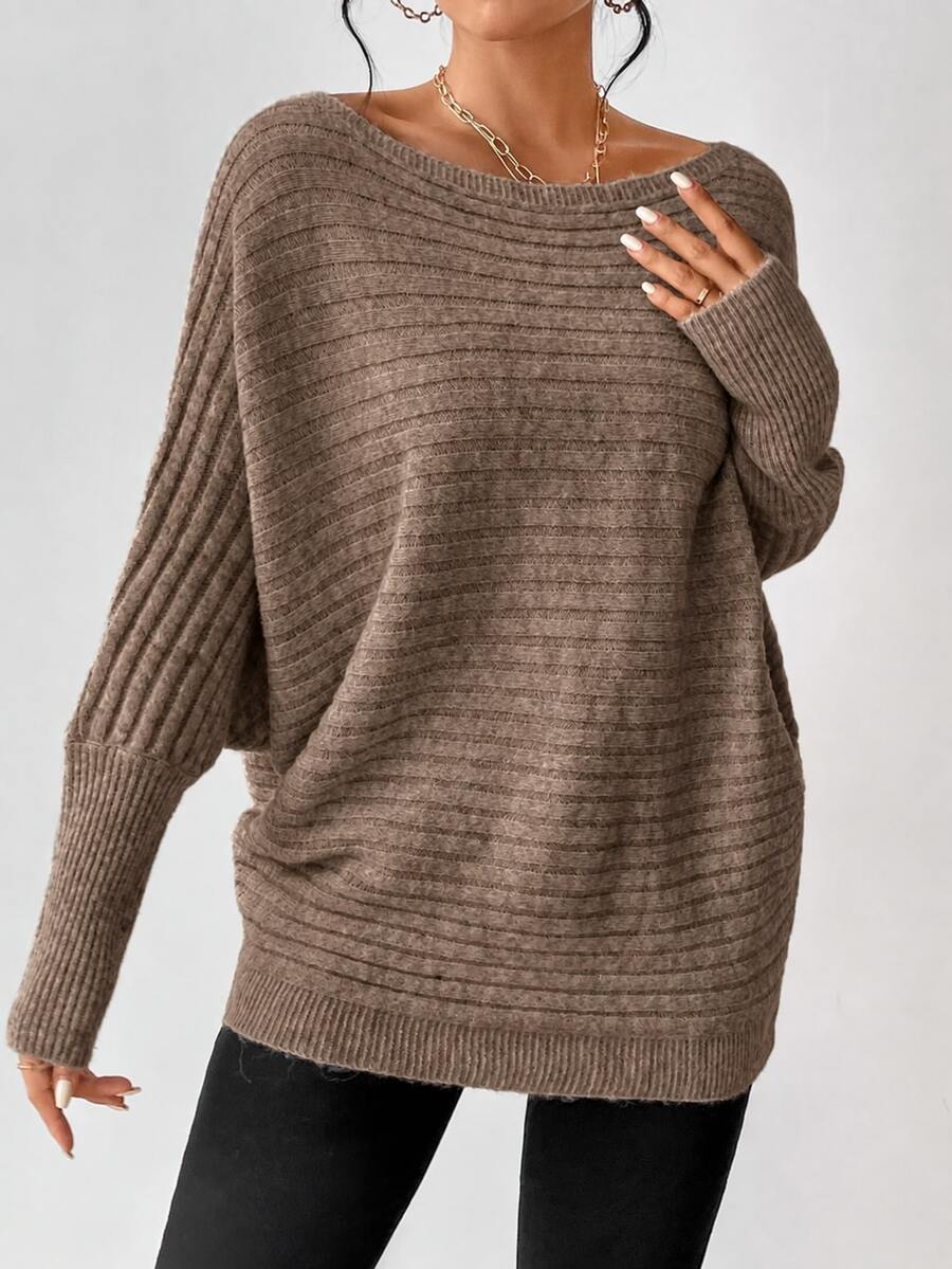Boat Neck Batwing Sleeve Sweater - Taupe - photo 4