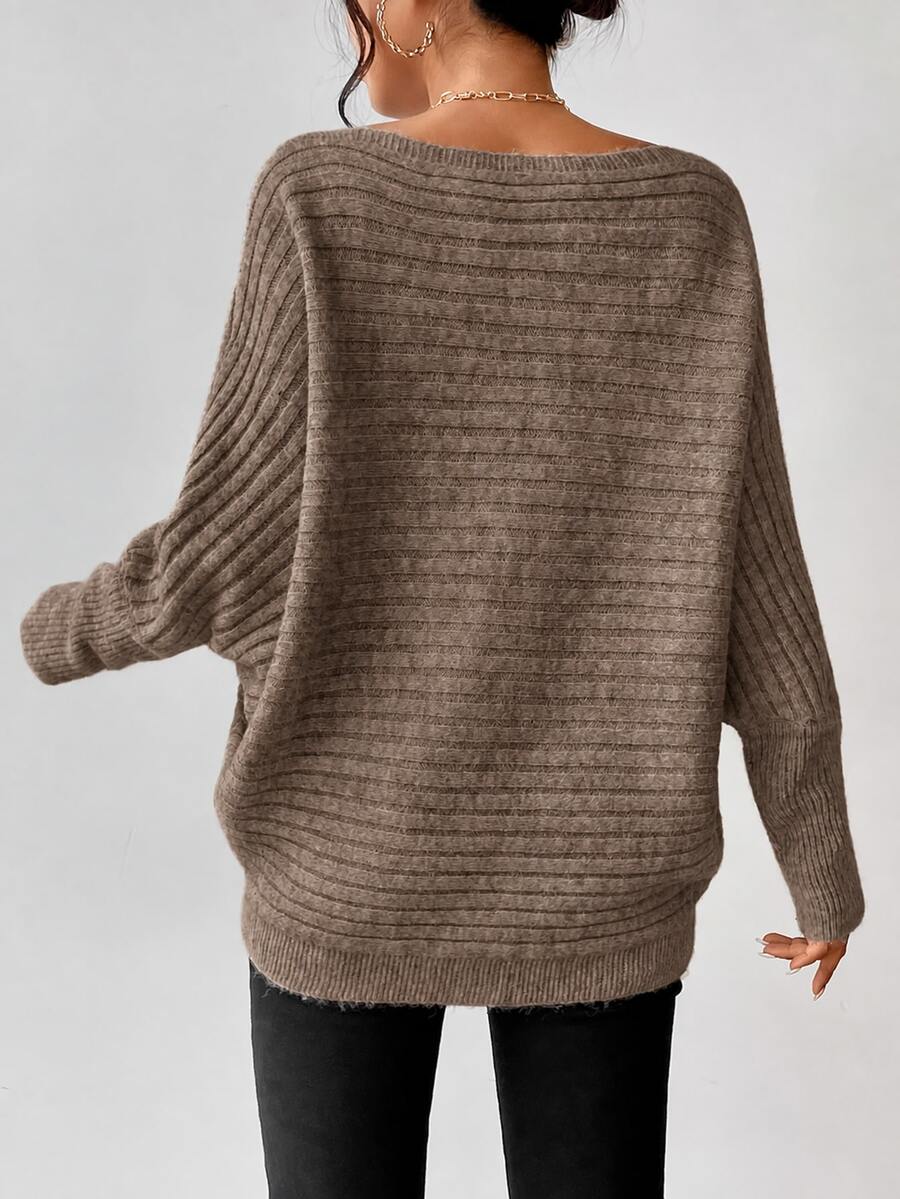 Boat Neck Batwing Sleeve Sweater - Taupe - photo 2