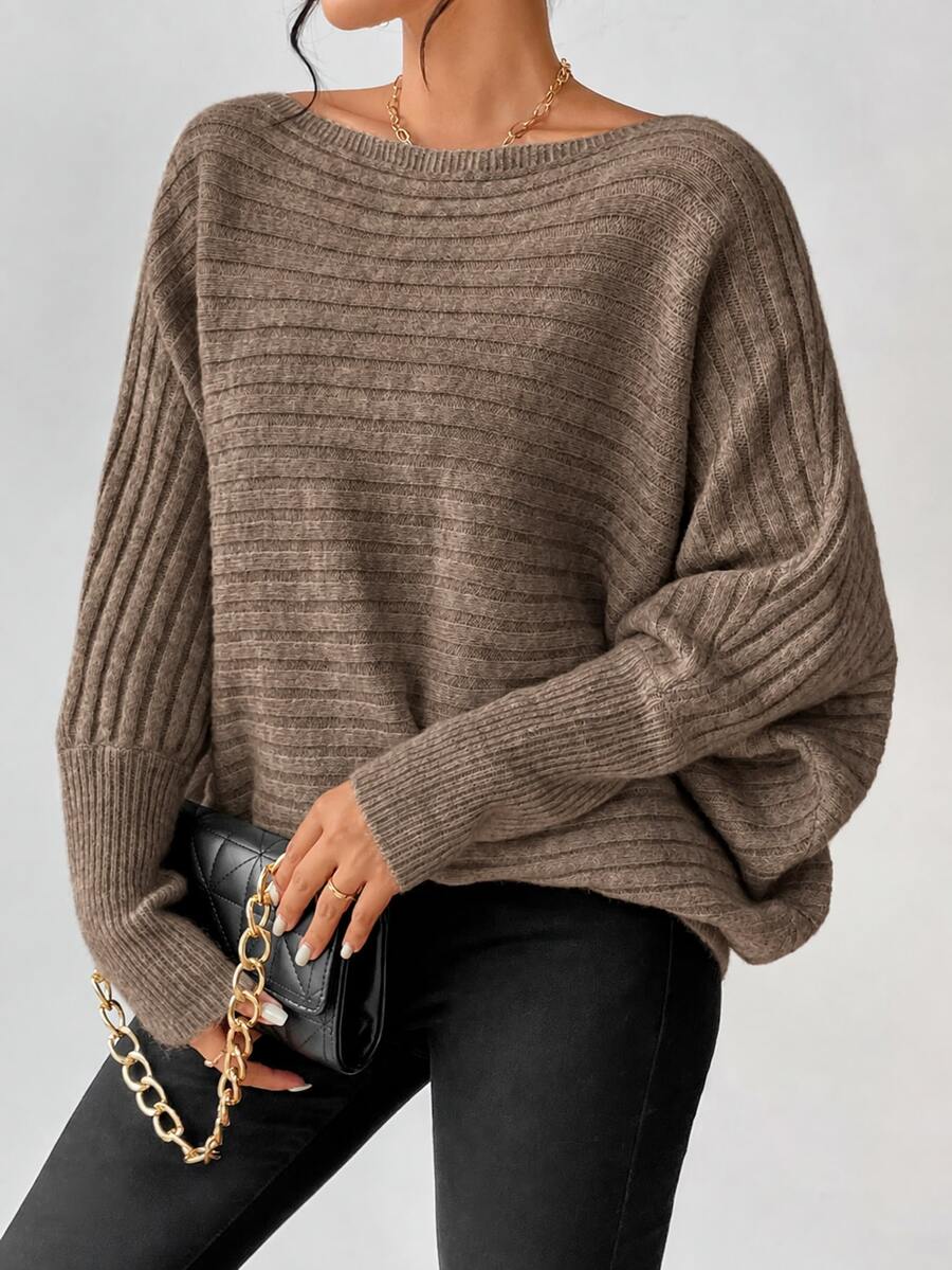Boat Neck Batwing Sleeve Sweater - Taupe - photo 6
